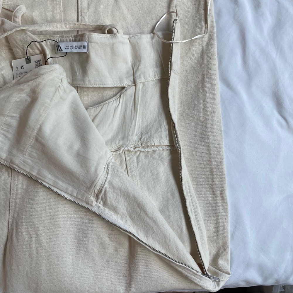 NWT Beige/Cream Zara Denim Midi Dress - Picture 8 of 11